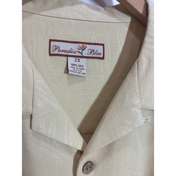 Paradise Blue Men 2X Yellow Silk Hawaiian Button Down Vacation Beach Relaxed - Picture 4 of 8